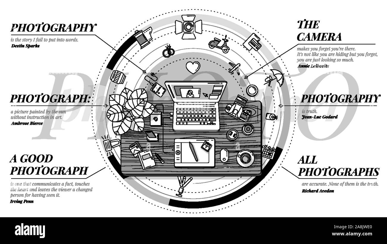 Promo pour les photographes est une illustration moderne destiné à la promotion et la publicité du site et des services de votre entreprise. Il y a un bloc de texte Illustration de Vecteur