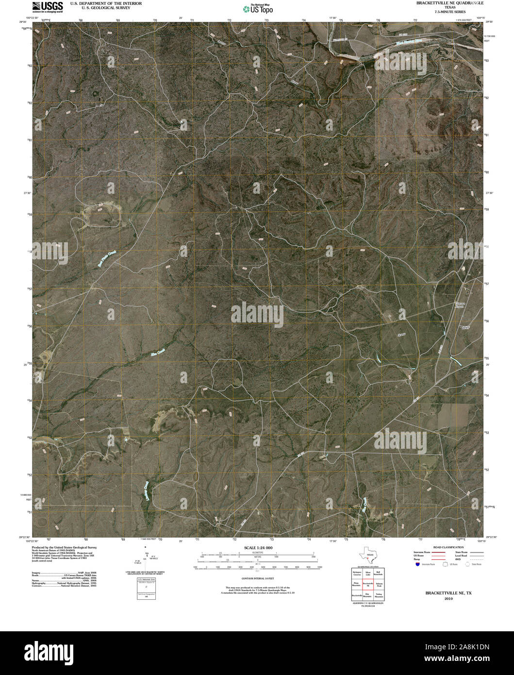 Carte TOPO USGS Texas TX Brackettville SW 20100311 Restauration TM Banque D'Images
