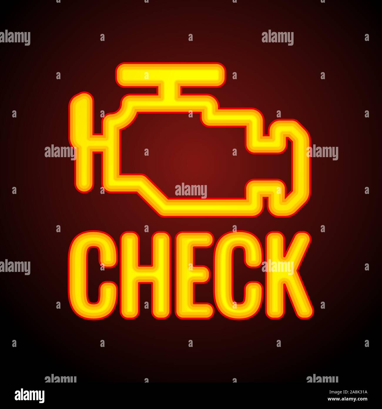 Le voyant lumineux symbole qui apparaît sur le tableau de bord de voiture quand quelque chose va mal avec le moteur, vector illustration Illustration de Vecteur