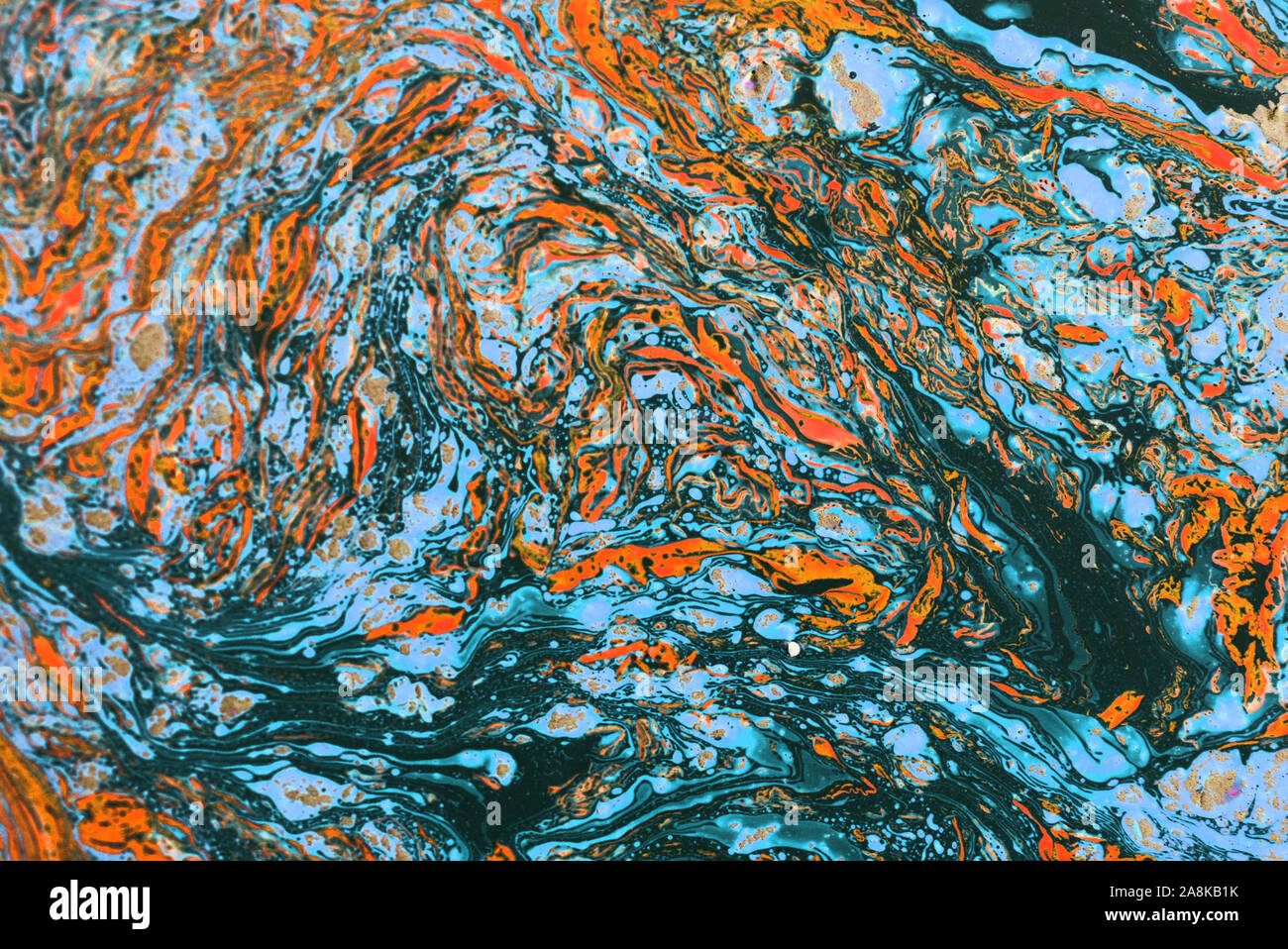 Le persillage bleu motif. En d'or texture liquide. Banque D'Images