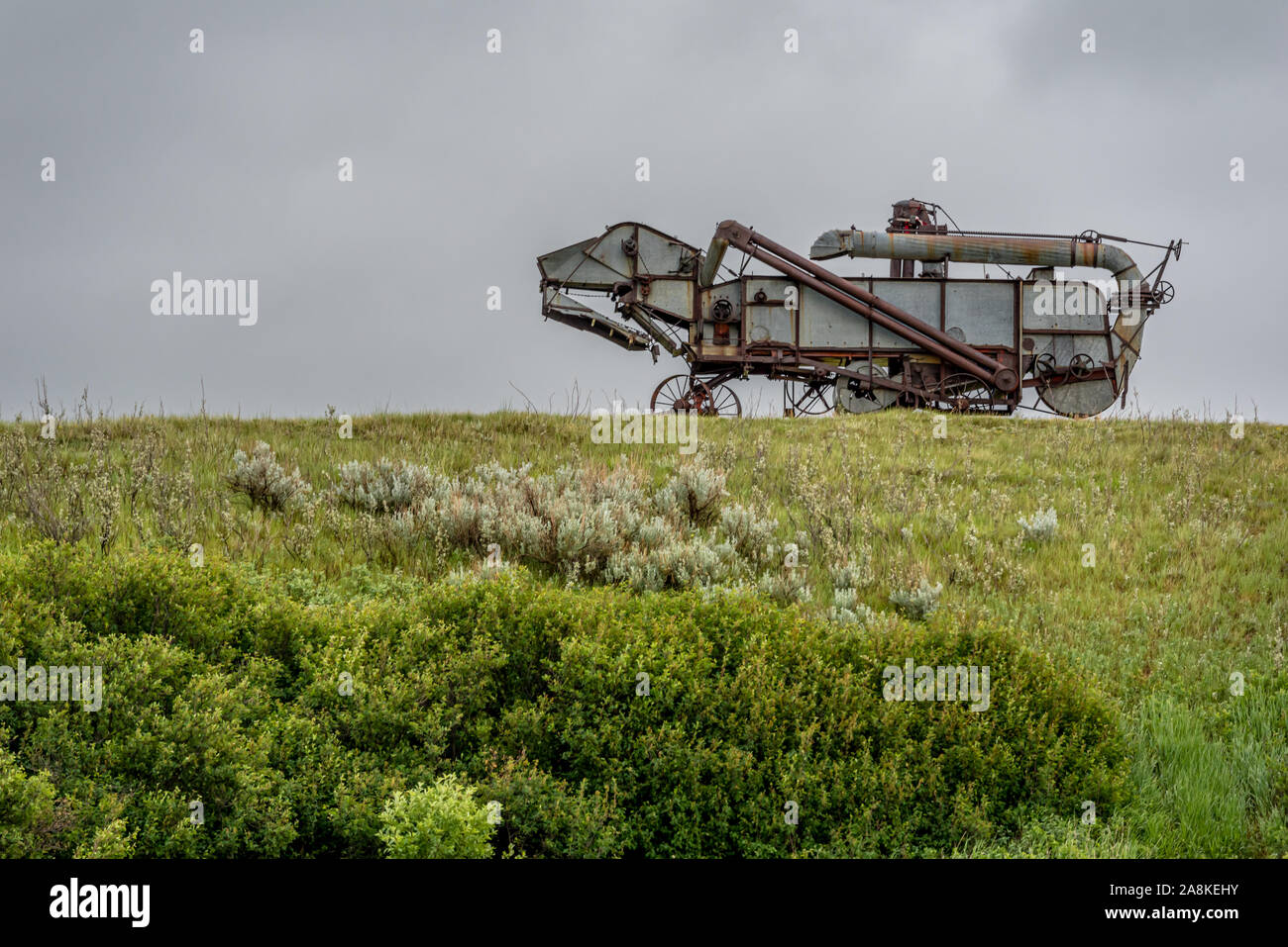 Batteuse antiques sur les prairies en Saskatchewan Banque D'Images
