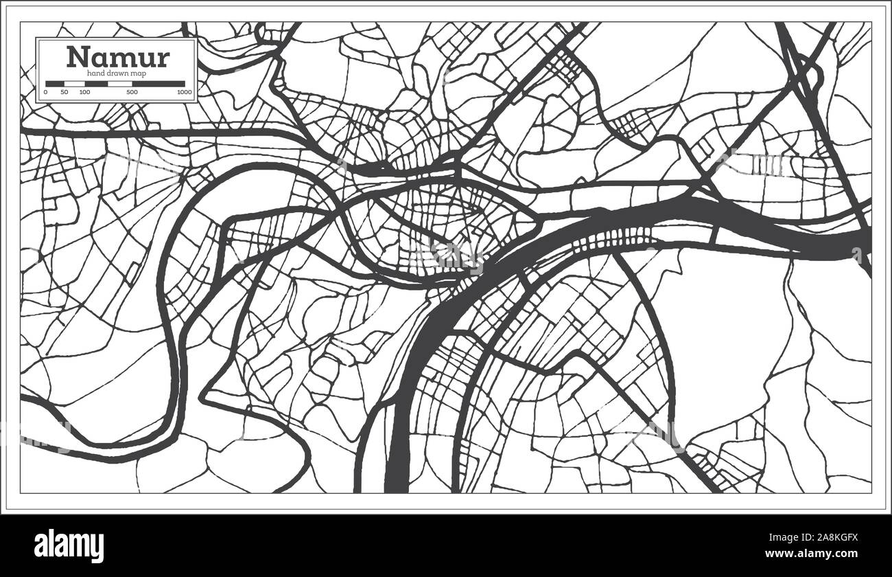 Namur Belgique Plan de ville en noir et blanc. Une carte de Noël. Vector Illustration. Illustration de Vecteur