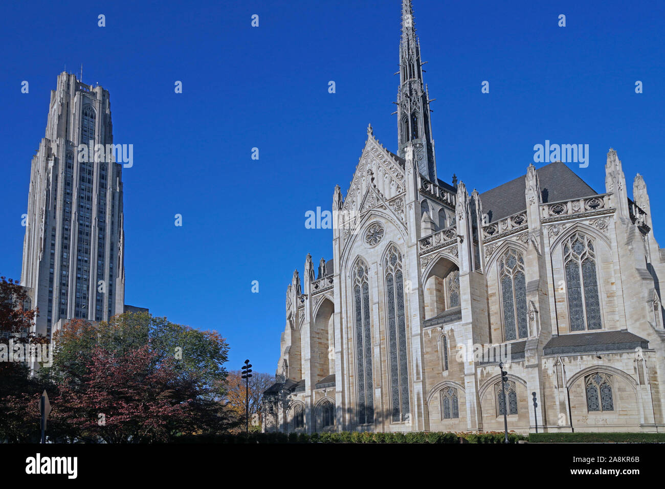 Campus de l'Université de Pittsburgh avec l'apprentissage de la cathédrale et de la chapelle Banque D'Images