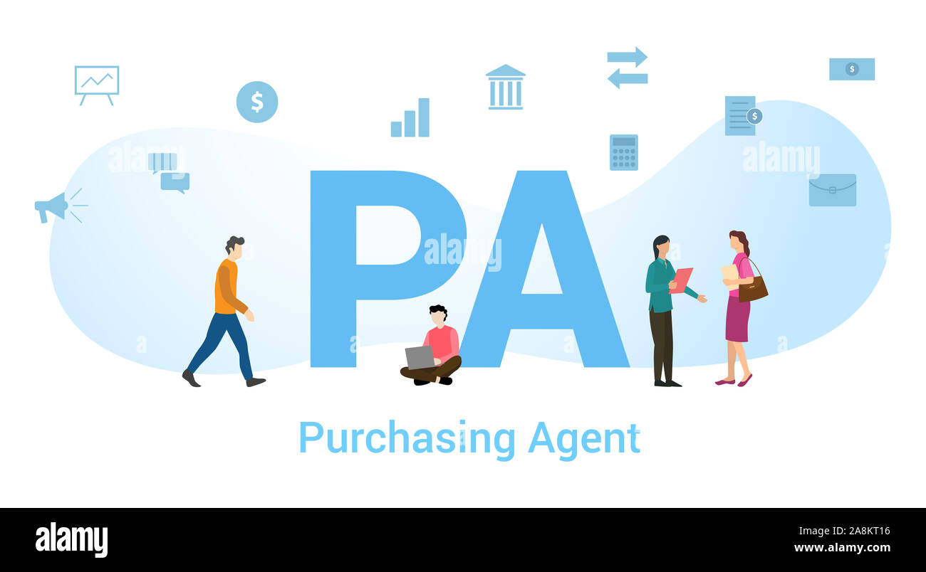Pa agent d'achat concept avec grand mot ou texte et de l'équipe de personnes avec une télévision moderne style - vector Banque D'Images Pa agent d'achat concept avec grand mot ou texte et de l'équipe de personnes avec une télévision moderne style - vector Banque D'Images