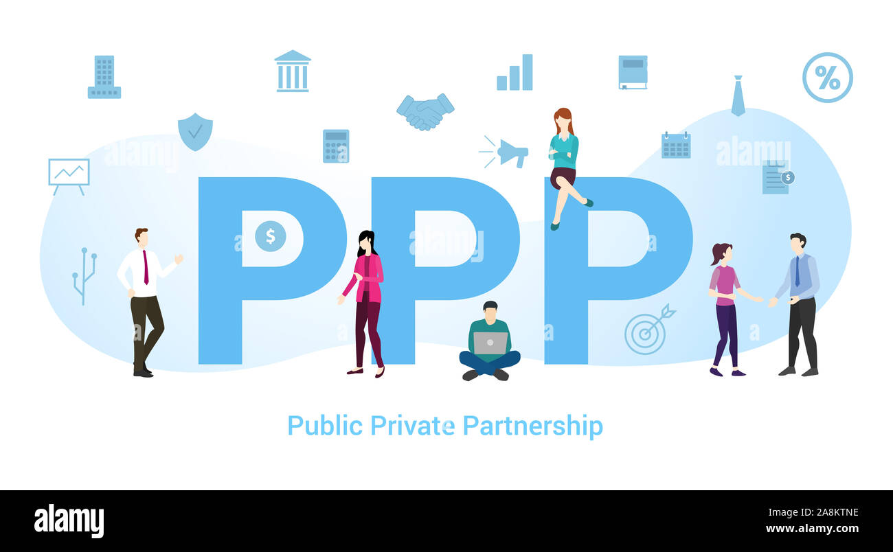 Concept de partenariat public-privé ppp avec grand mot ou texte et de  l'équipe de personnes avec une télévision moderne style - vector Photo  Stock - Alamy