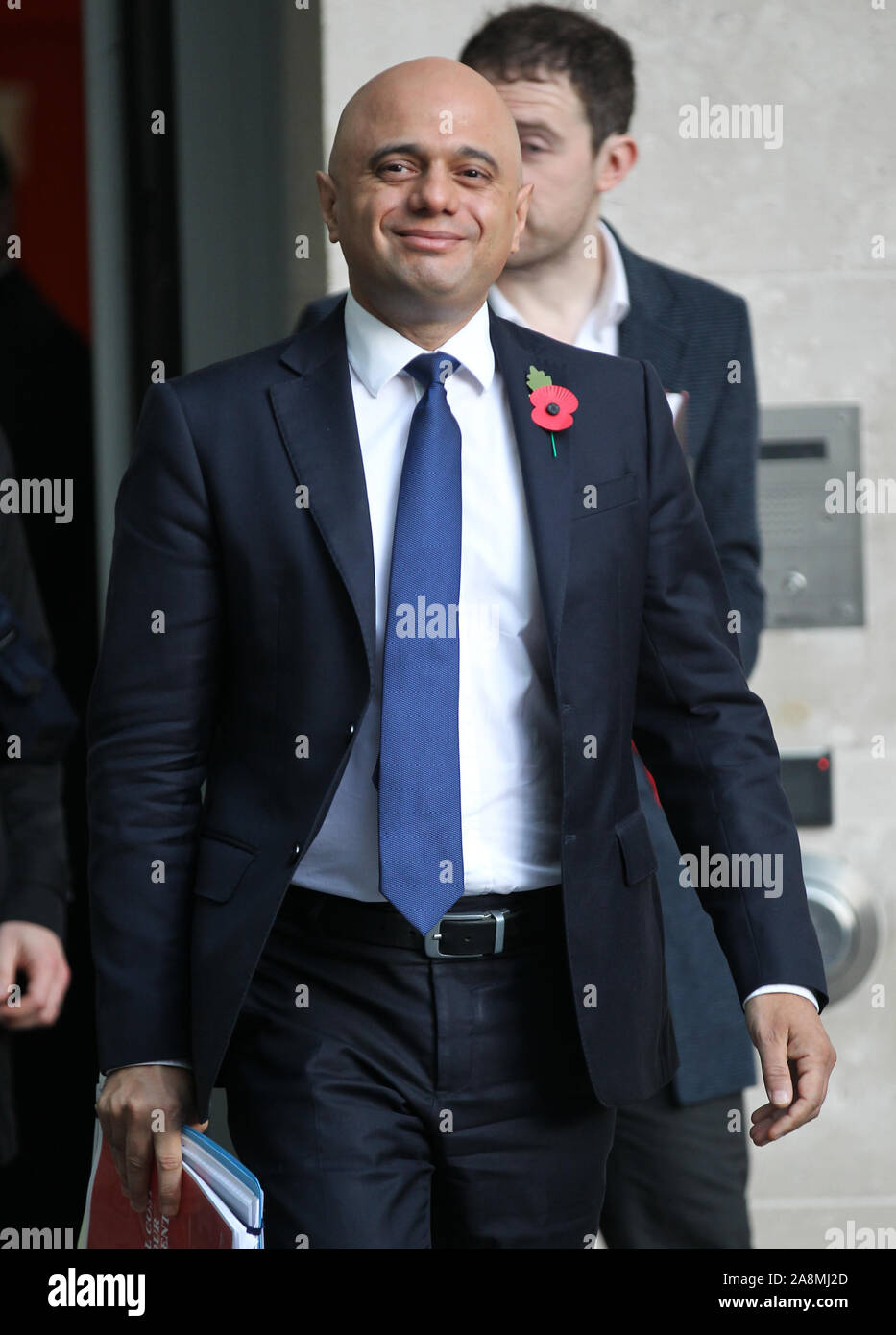 Londres, Royaume-Uni. 10 novembre 2019. Sajid Javid Chancelier de l'Échiquier vu quitter les studios de la BBC à Londres après avoir assisté à l'Andrew Marr Show. Banque D'Images