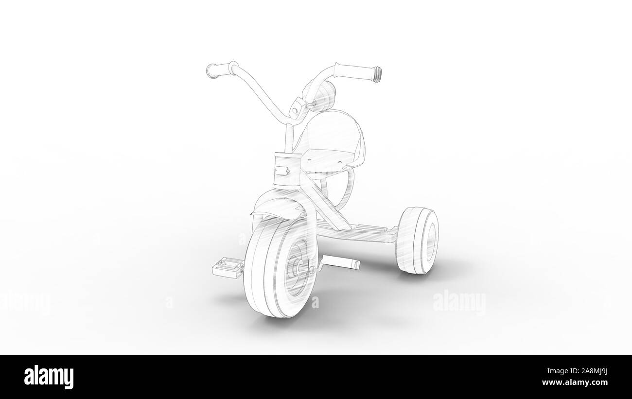 Le rendu 3D d'un tricycle pour enfants isolés en fond blanc Banque D'Images