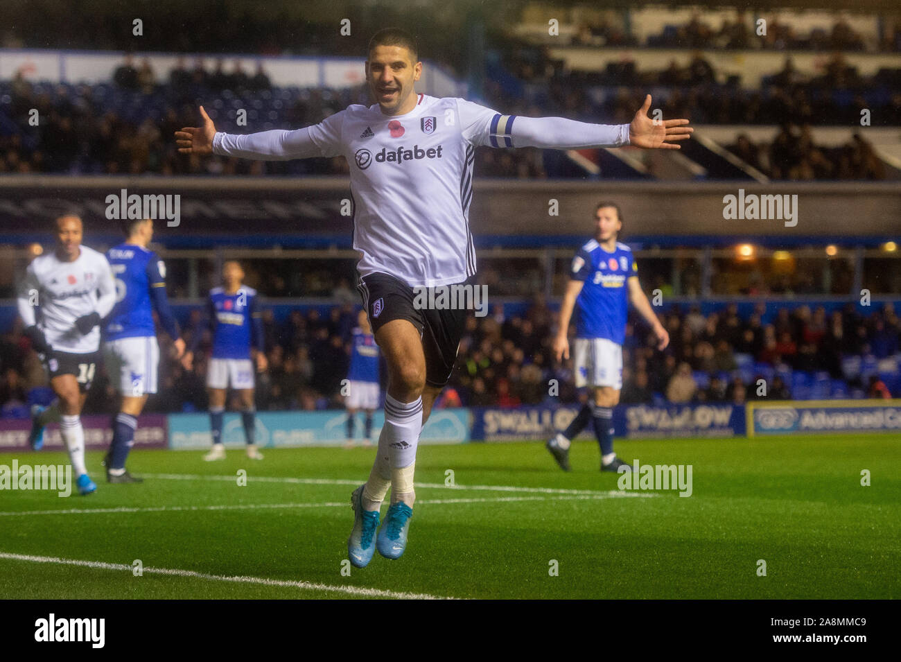 9 novembre 2019, St Andrews, Birmingham, Angleterre ; Sky Bet Championship, Birmingham City v Fulham : Aleksandar Mitrovic (09) des scores de fulham pour le rendre 1-0 à Fulham Crédit : Gareth Dalley/News Images Banque D'Images