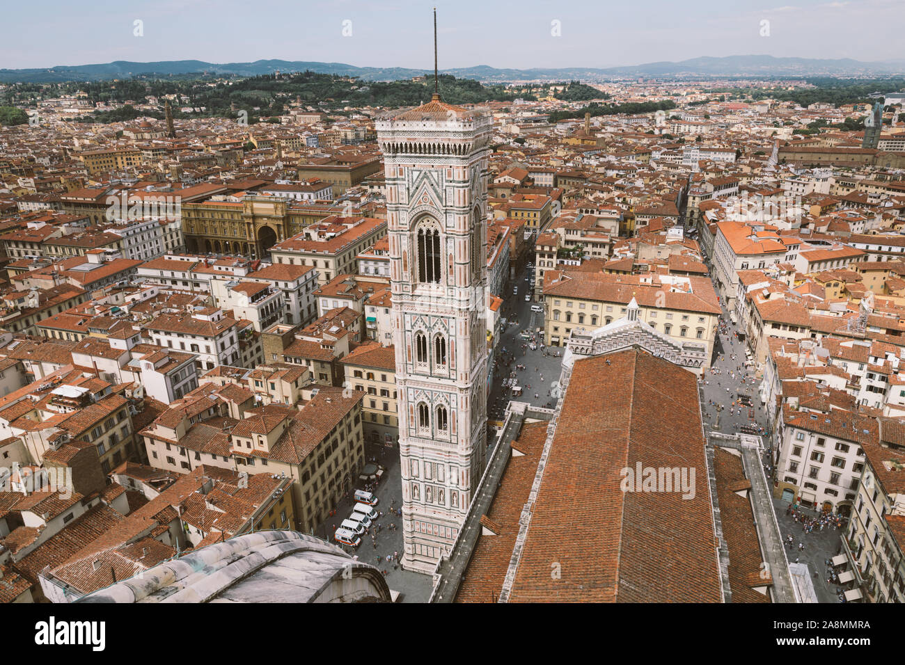 Vue Aérienne Vue panoramique de la ville de Florence et Giotto's Campanile campanile qui fait partie du complexe de la cathédrale de Florence (Cattedrale di Santa Maria de Banque D'Images