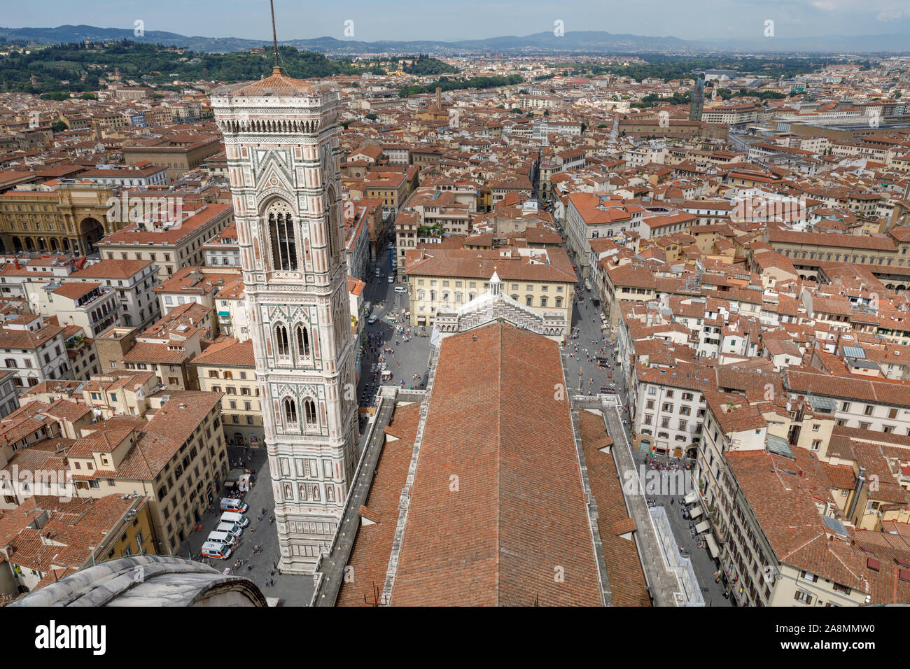 Vue Aérienne Vue panoramique de la ville de Florence et Giotto's Campanile campanile qui fait partie du complexe de la cathédrale de Florence (Cattedrale di Santa Maria de Banque D'Images