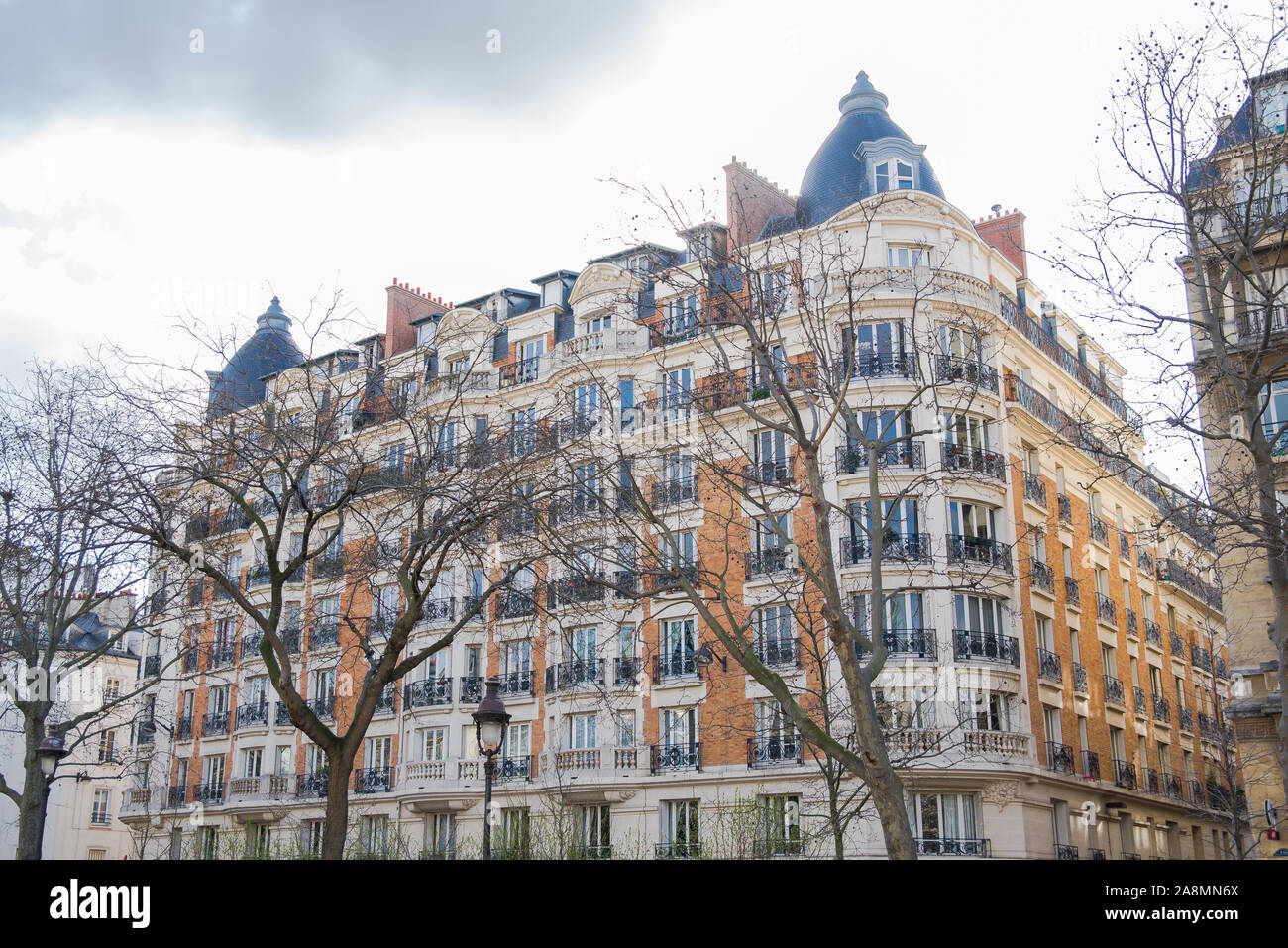 Paris, façade rose, du boulevard Richard-Lenoir, bâtiment typique en hiver Banque D'Images