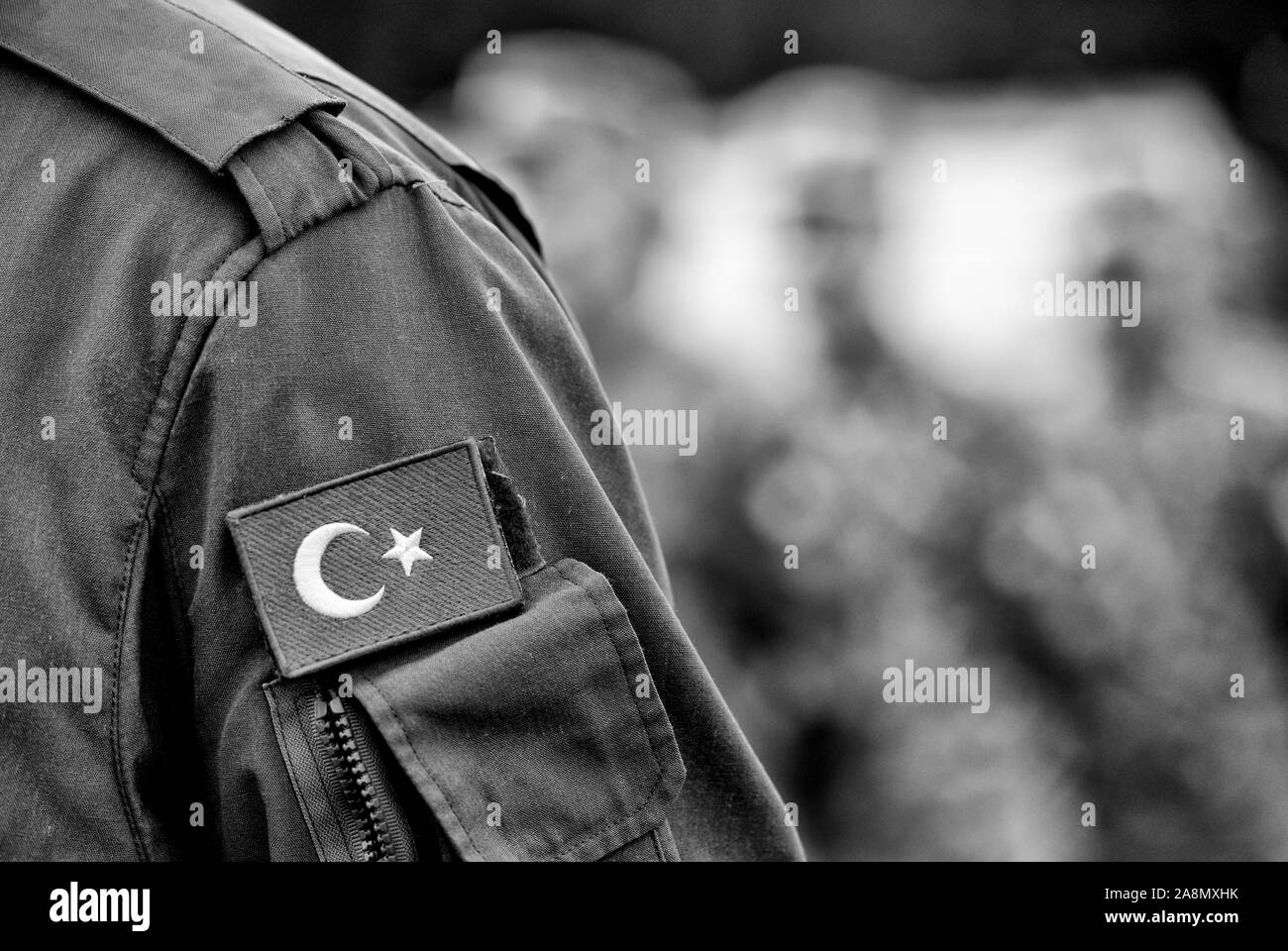 Drapeau turc sur l'uniforme de l'armée de la Turquie. Les troupes de la Turquie. Soldats turcs Banque D'Images