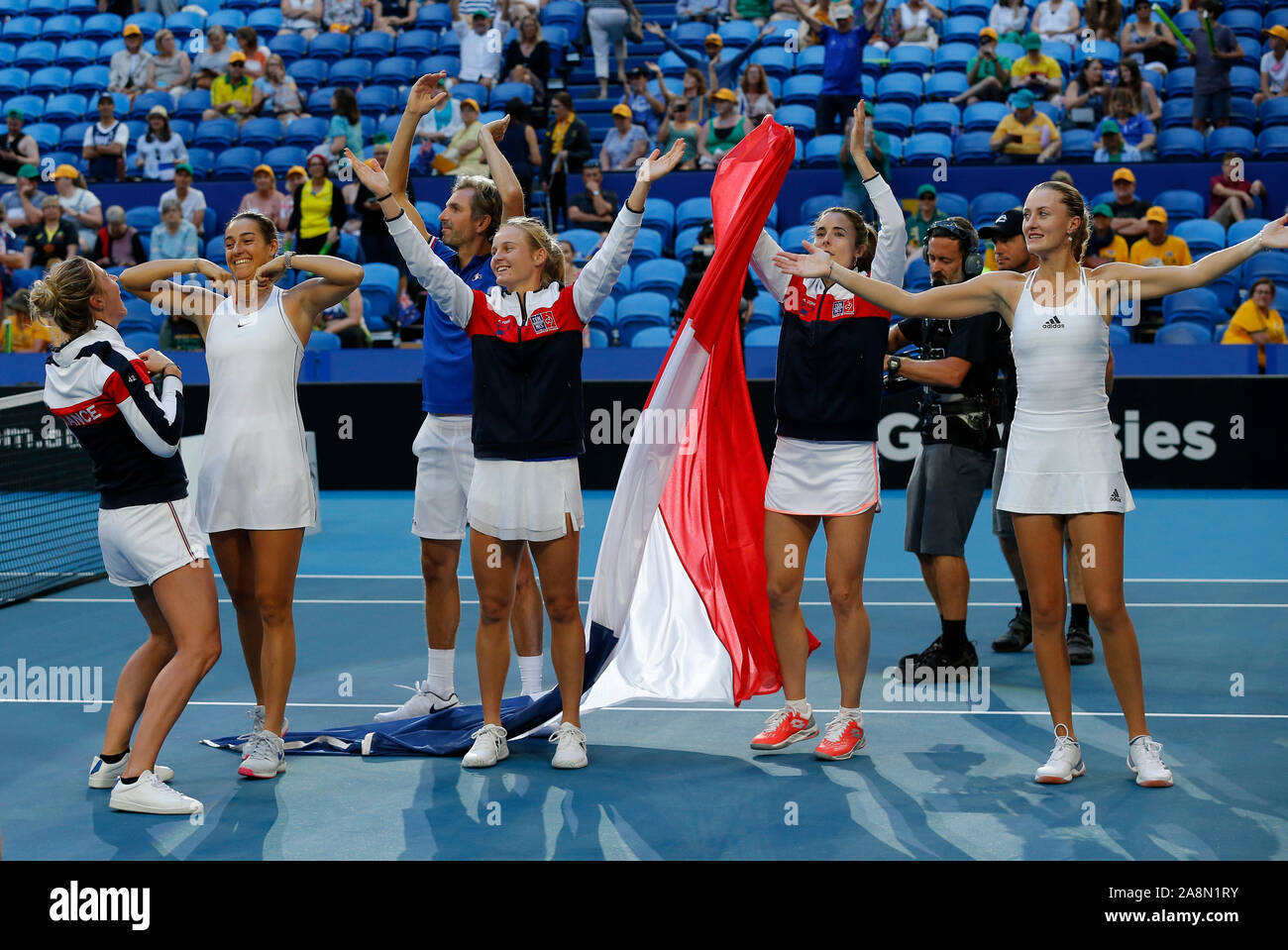 Perth, Australie. 10 Nov, 2019. 10 novembre 2019 RAC ; Arena, Perth, Australie occidentale, Australie ; Fed Cup par BNP Paribas Tennis finale, l'Australie contre la France ; l'équipe française célébrer remportant la Fed Cup contre l'Australie 3 à 2 caoutchoucs : Action Crédit Plus Sport Images/Alamy Live News Banque D'Images