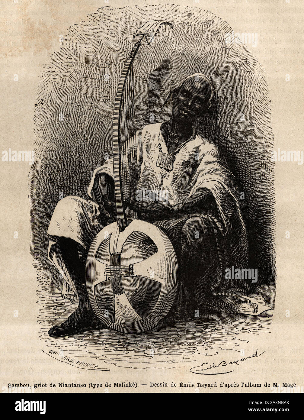 Sambou, le griot de Niantanso (Mali)(type de malinké : langue d' Afrique de l'ouest (Guinée, Sénégal, Mali et Côte d'Ivoire ), poete, musicien, histori Banque D'Images