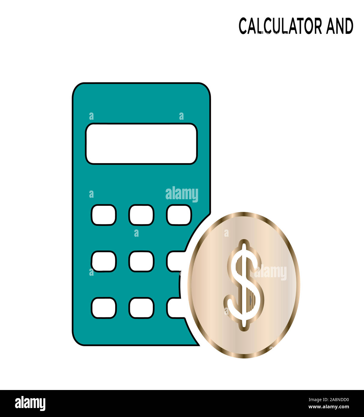 Icône calculette et pièce en dollars. : image vectorielle de stock