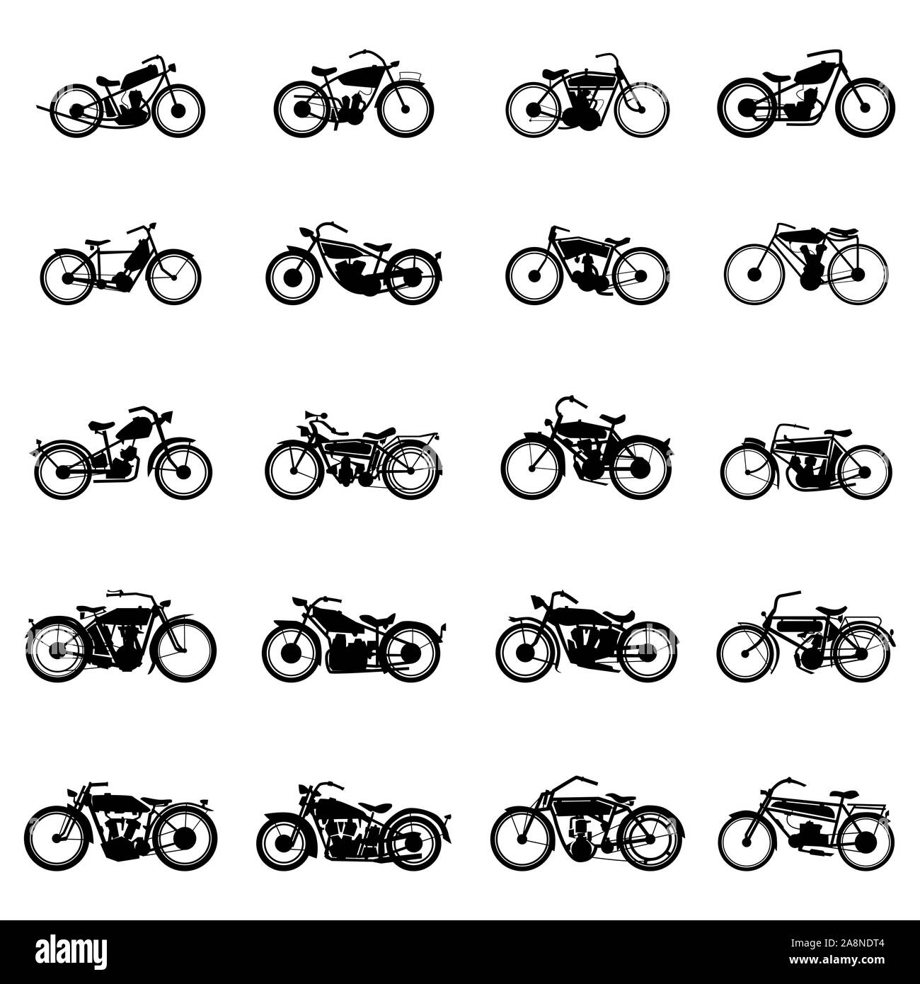 Old vintage motorcycle vector set illustrations dans un style simple, sur fond blanc fond isolé Illustration de Vecteur