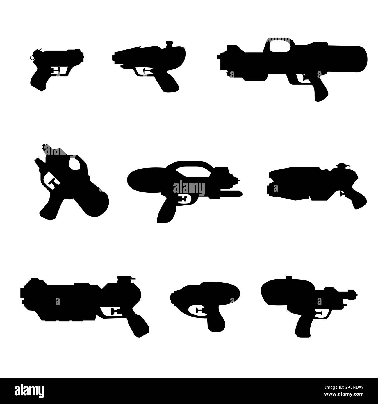 Les pistolets à eau pour les enfants Silhouettes vecteur fond isolé sur fond blanc Illustration de Vecteur