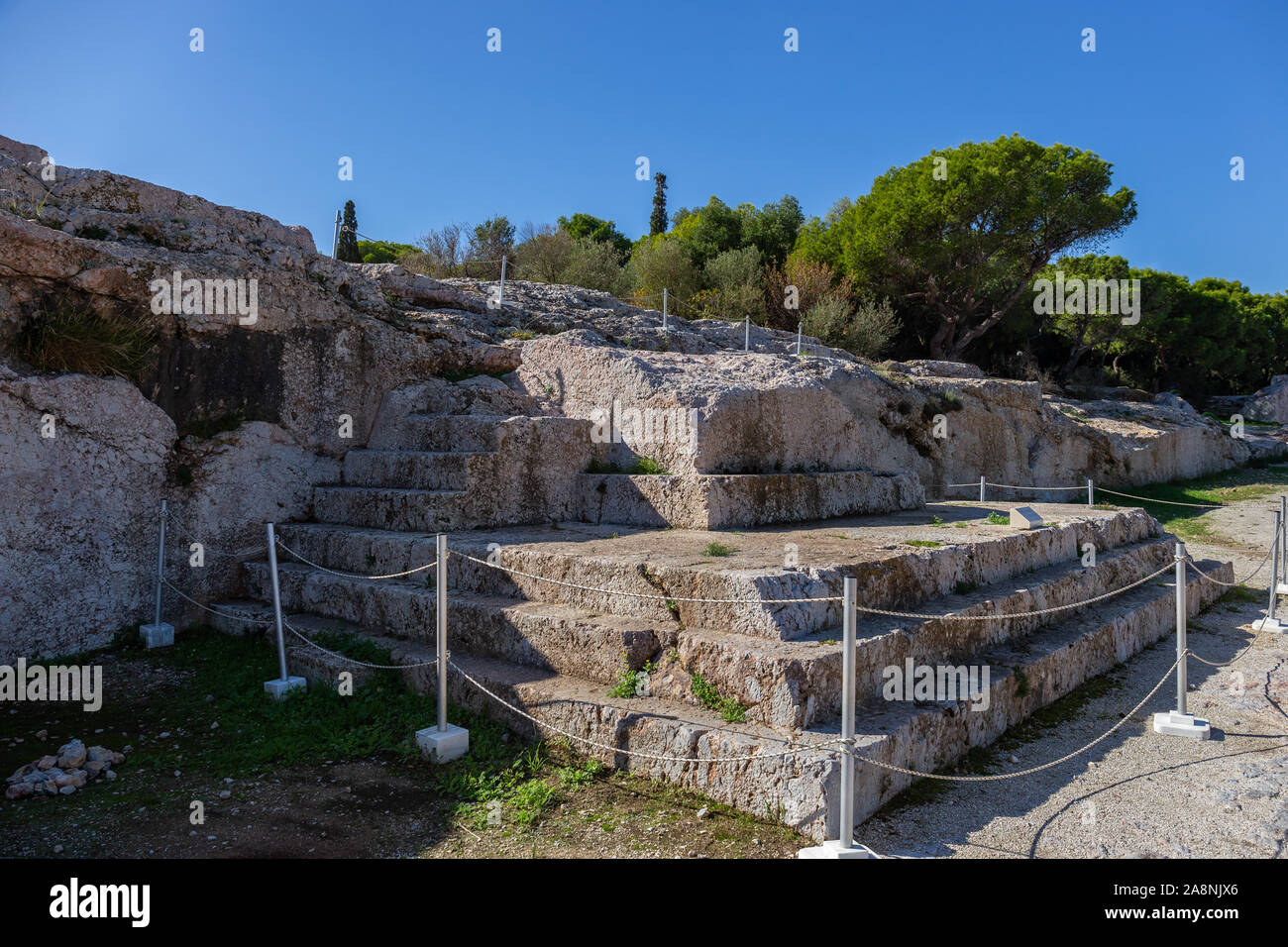 Ruines de l'antique Pnyx - l'endroit où la démocratie né, Athènes, Grèce Banque D'Images