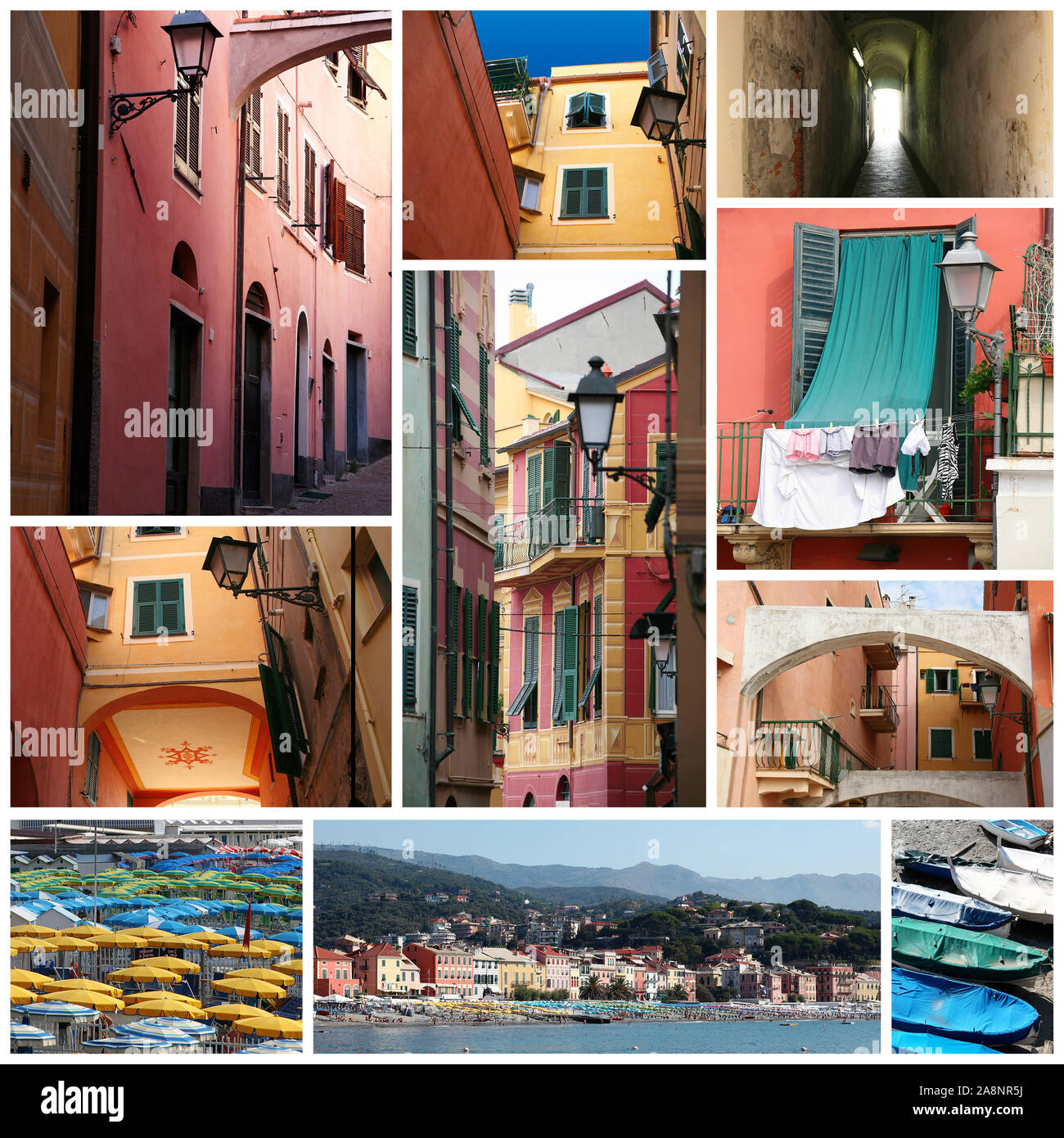 Un collage d'une vue typique de la Ligurie Banque D'Images