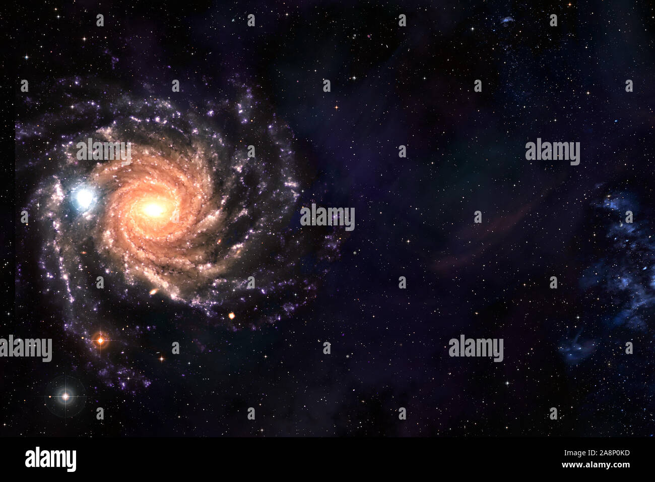 Arrière-plan de l'espace et des étoiles de la nébuleuse galaxie spirale champ avec copyspace Banque D'Images