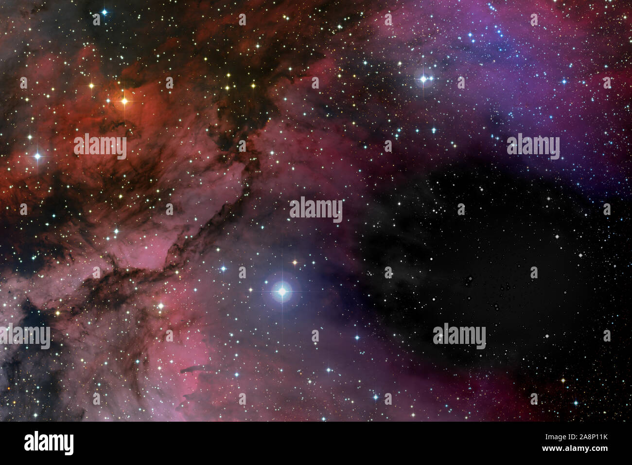 Étoiles, de la poussière et du gaz dans une nébuleuse galaxie loin en arrière-plan de l'espace. Pépinière stellaire. L'univers infini Banque D'Images