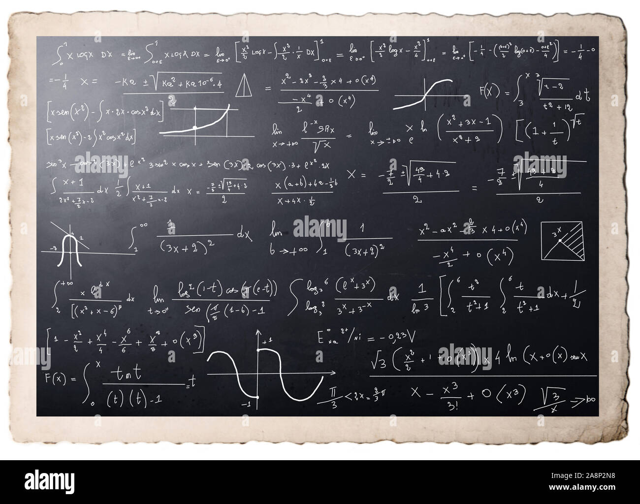 Calculs mathématiques complexes sur tableau noir Banque D'Images