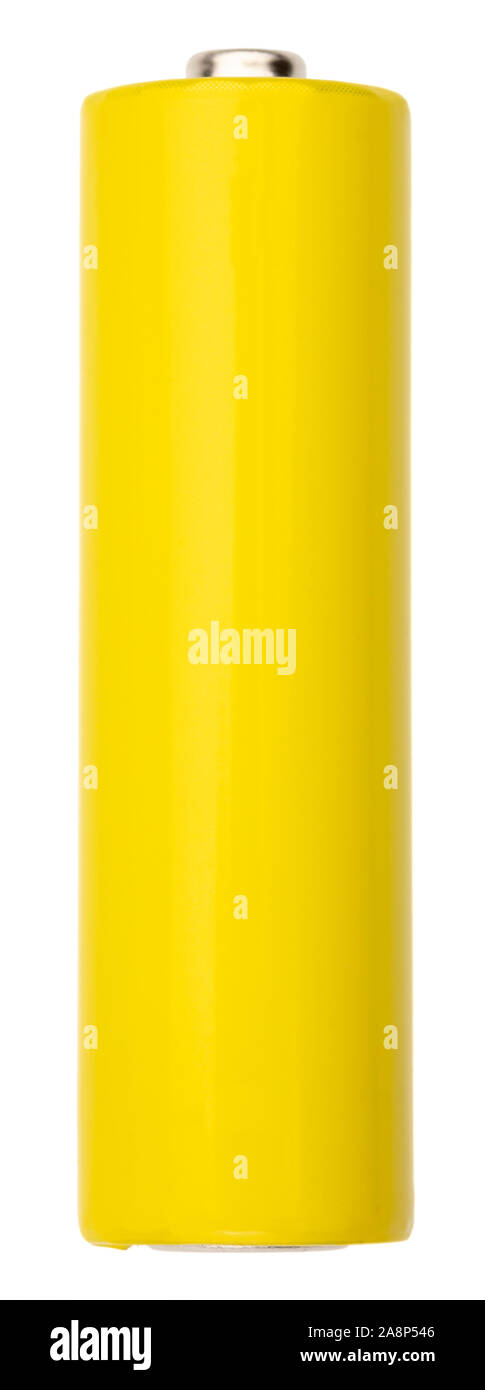 Jaune blanc pile alcaline AA (Mignon) ou rechargeables NiMH modèle cellulaire isolé sur fond blanc Banque D'Images