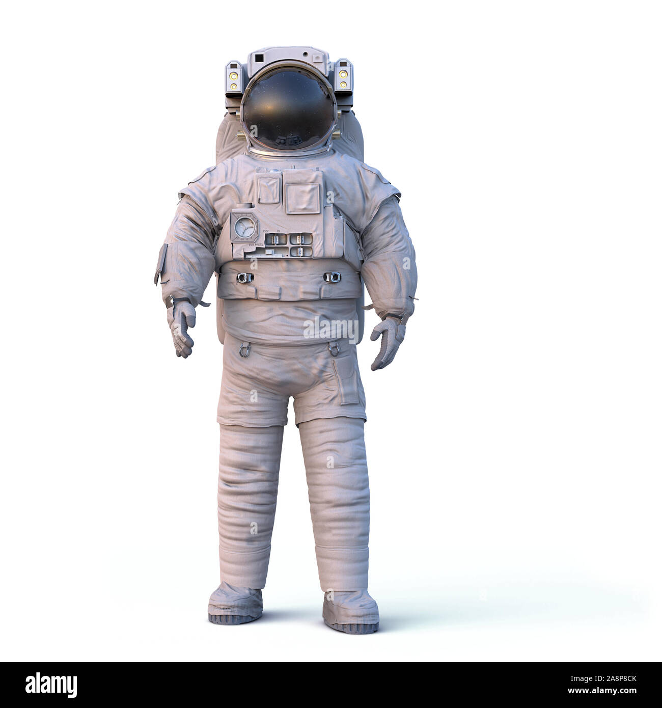 L'astronaute permanent, avec ombre isolé sur fond blanc Banque D'Images