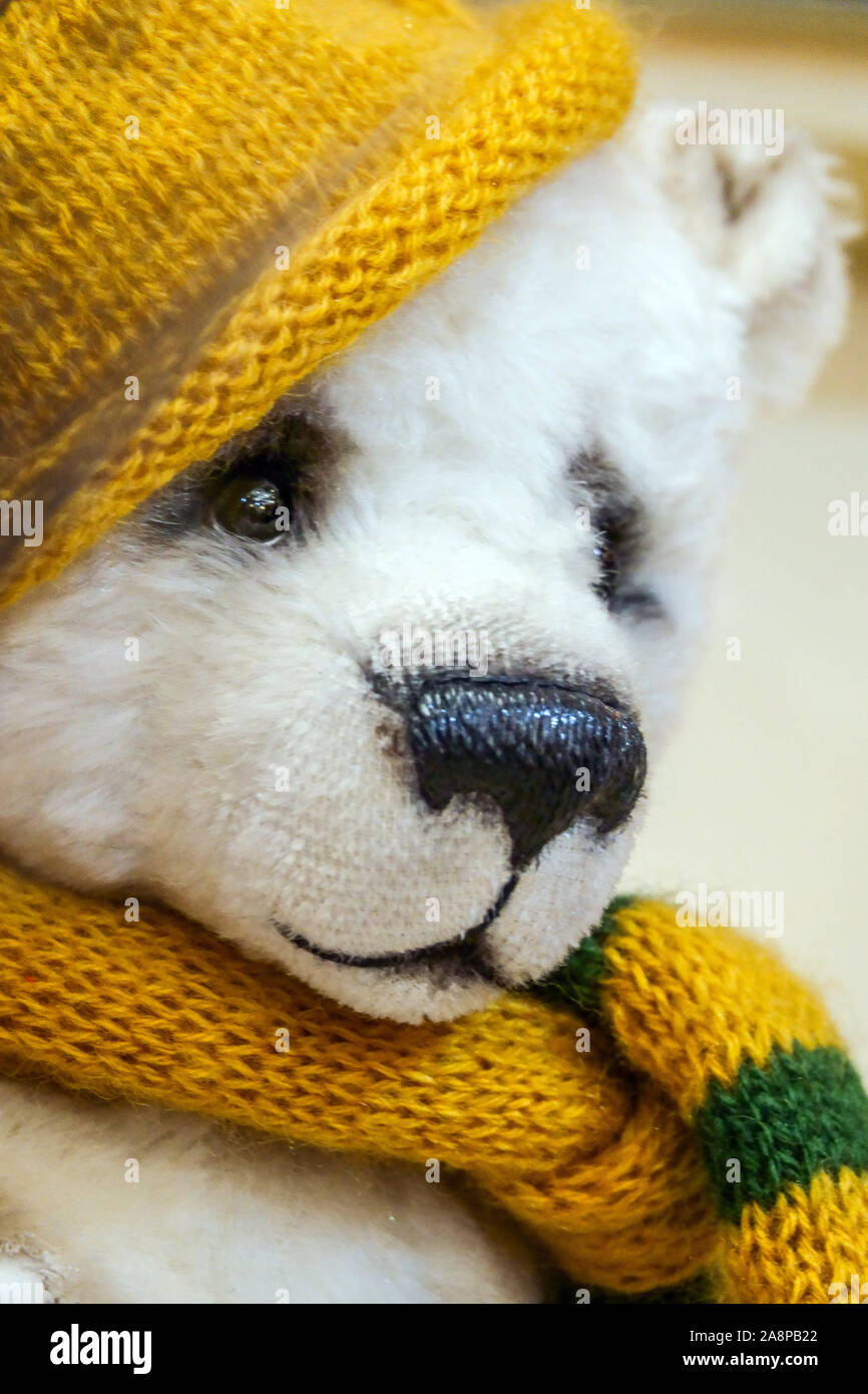 Ours en peluche jouet avec écharpe jaune et un chapeau Photo Stock - Alamy