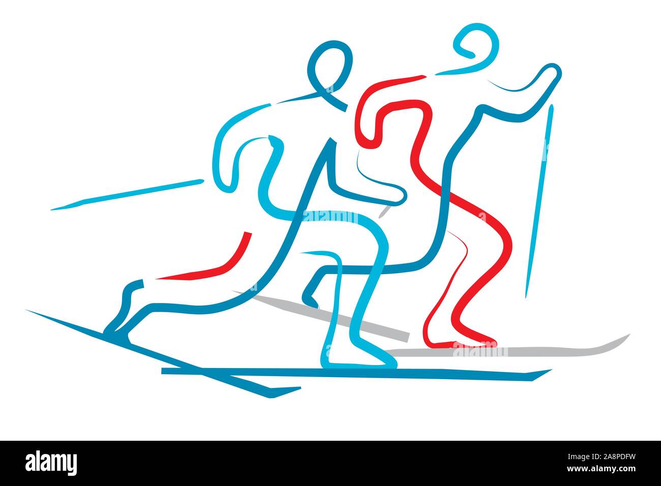 Les skieurs de fond. Illustration de deux coureurs de ski de fond, l'art de la ligne expressive stylisée. Isolé sur fond blanc. Vector disponibles. Illustration de Vecteur