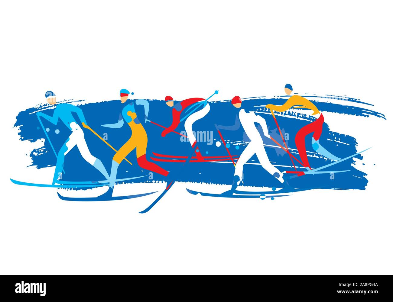 Les skieurs de fond. Un dessin stylisé expressif de pistes de ski de concurrents. Isolé sur fond blanc Vector disponibles. Illustration de Vecteur