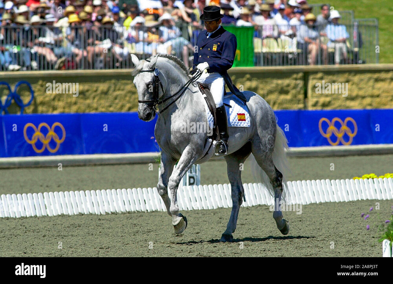 Les Jeux olympiques de Sydney en 2000, Rafael Soto (ESP) équitation envahissant Banque D'Images