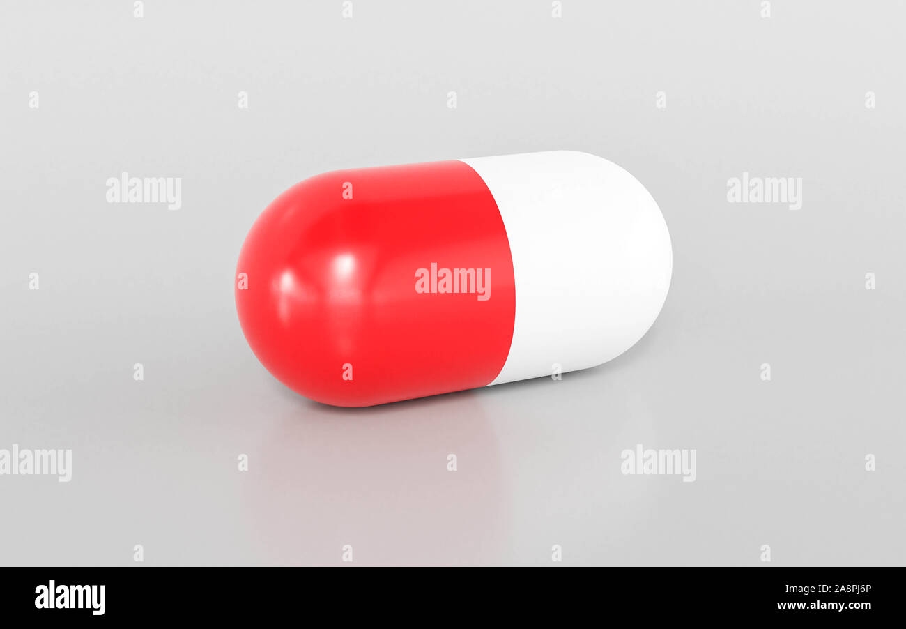 Pilule rouge et blanc sur fond blanc de rendu 3d illustration Banque D'Images