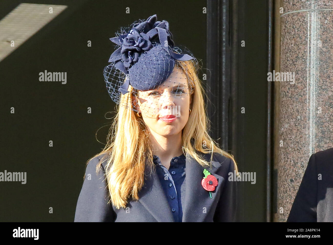 Le Premier ministre britannique Boris Johnson's partner Carrie Symonds assiste à l'Assemblée Dimanche du souvenir au cénotaphe commémoratif, à Whitehall, Londres. Banque D'Images