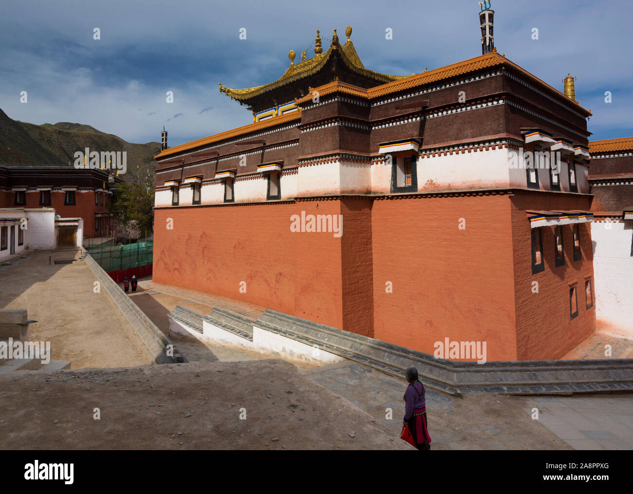 L'architecture traditionnelle tibétaine, le monastère de Labrang, Chine Banque D'Images