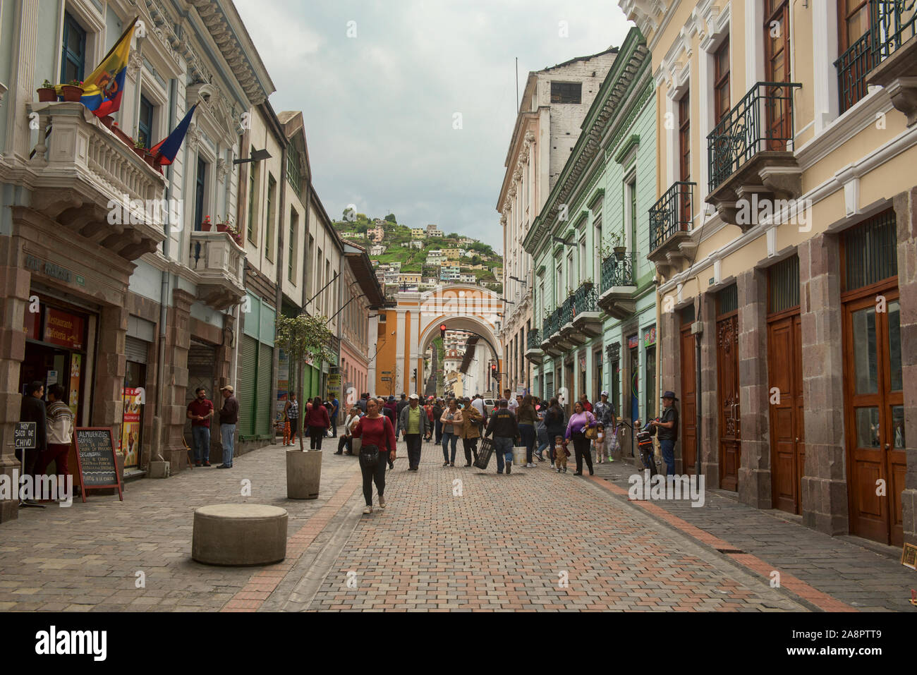 L'architecture coloniale dans la vieille ville historique de Quito, Équateur Banque D'Images