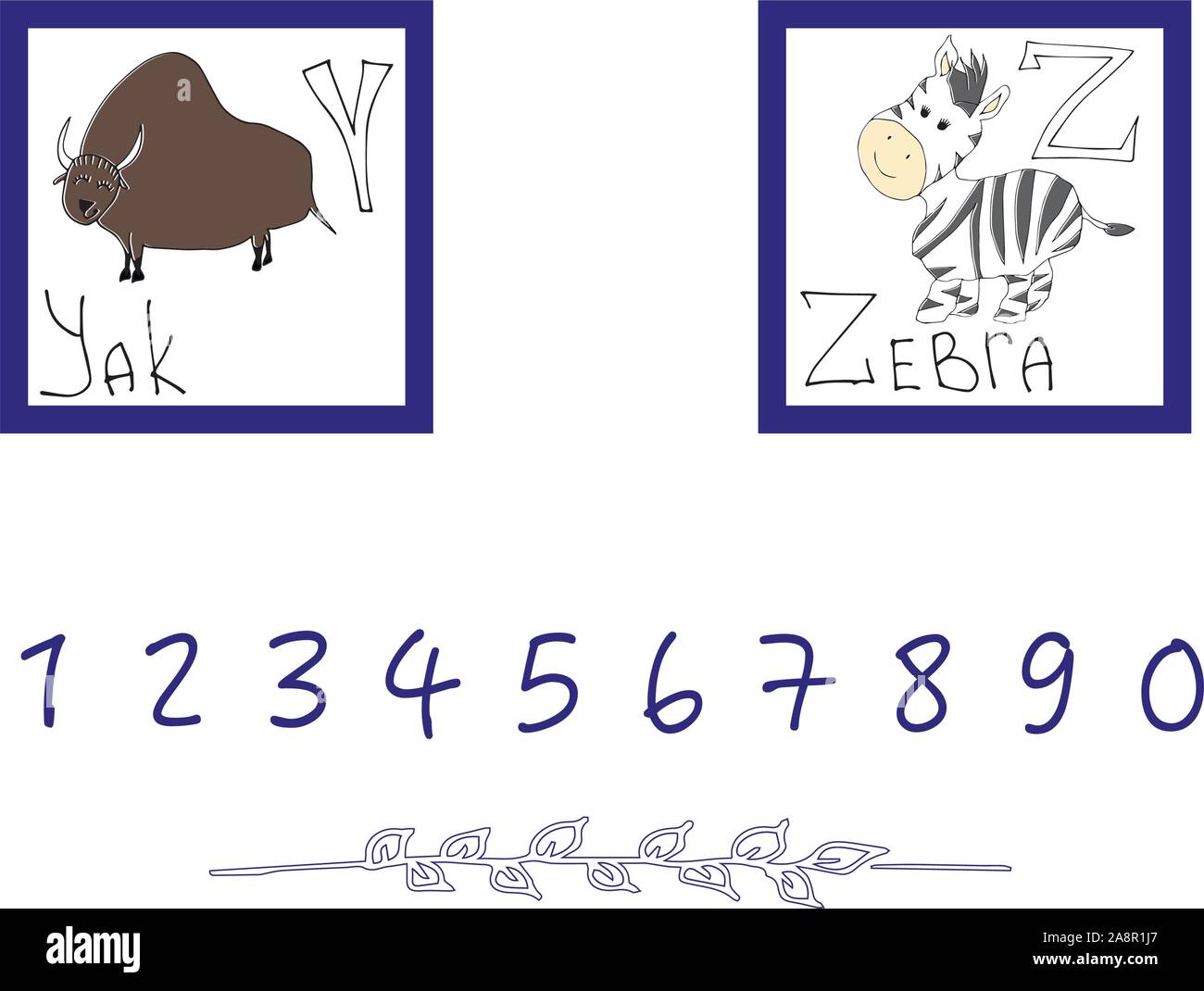 Alphabet dessiné à la main, la police, les lettres. ABC Doodle pour les enfants avec des animaux mignons personnages. Illustration vectorielle, isolé sur fond blanc. Illustration de Vecteur