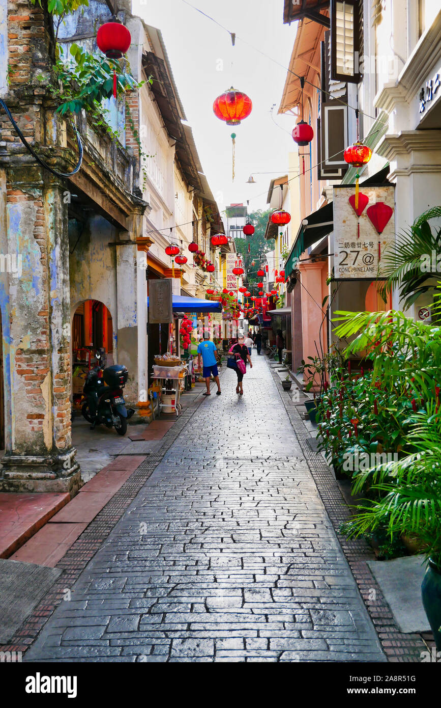 Une paisible rue commerçante de Ipoh, Malaisie. Banque D'Images