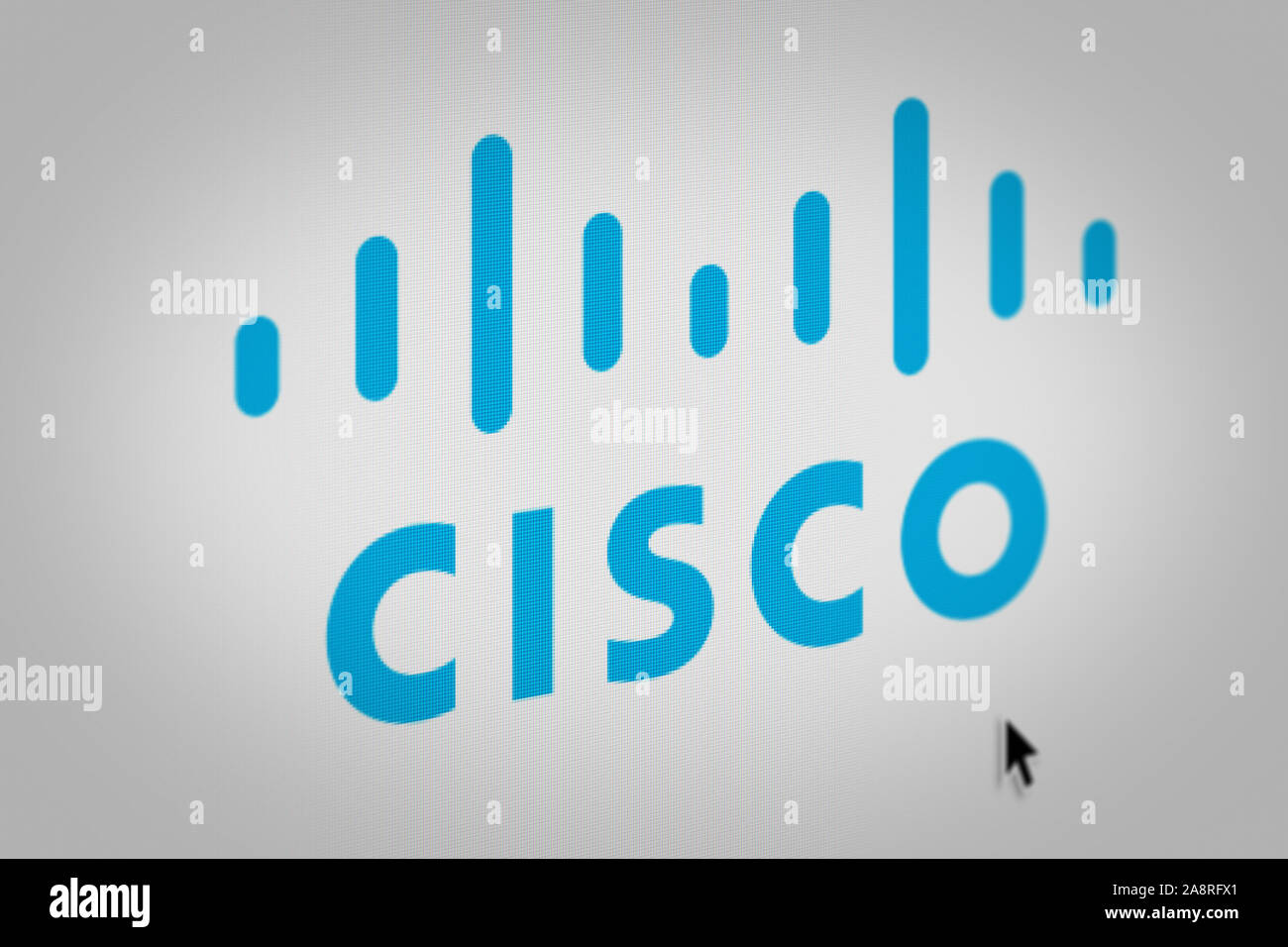 Logo de l'entreprise publique Cisco Systems s'affiche sur l'écran d'un ordinateur en gros plan. Credit : PIXDUCE Banque D'Images