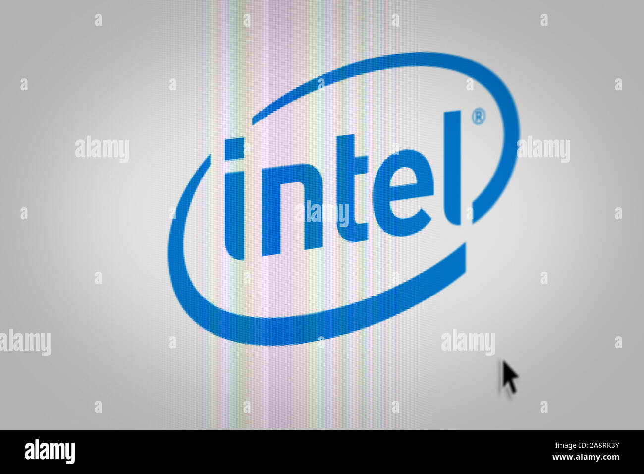 Logo de l'entreprise publique Intel Corp. affichée sur un écran d'ordinateur en gros plan. Credit : PIXDUCE Banque D'Images