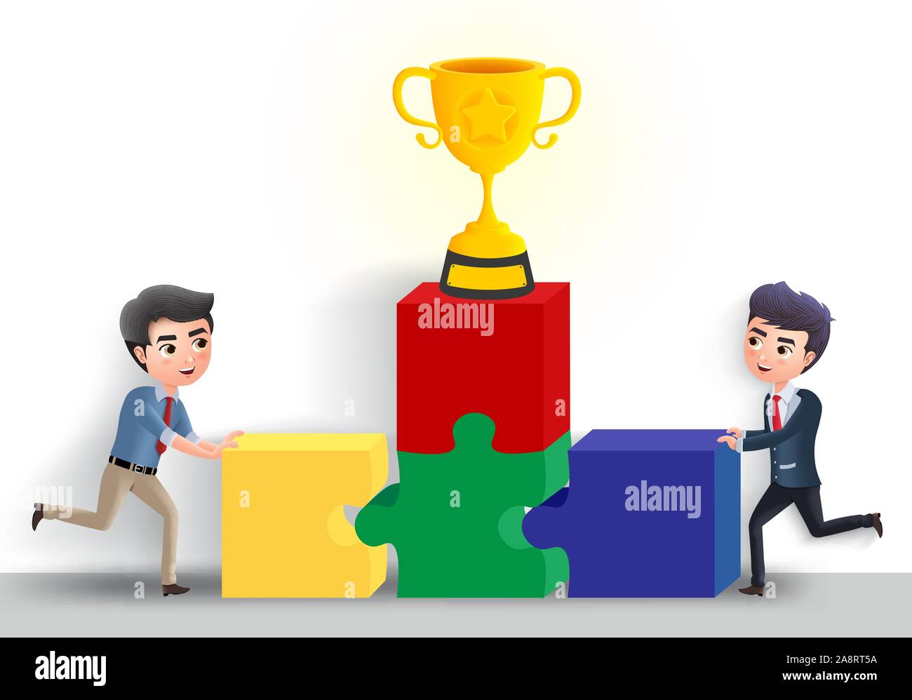 Entreprise de construction de l'équipe de concept de caractère vectoriel. Employé de bureau d'affaires de l'activité de construction puzzle avec golden cup trophy dans l'élément vide blanc. Illustration de Vecteur