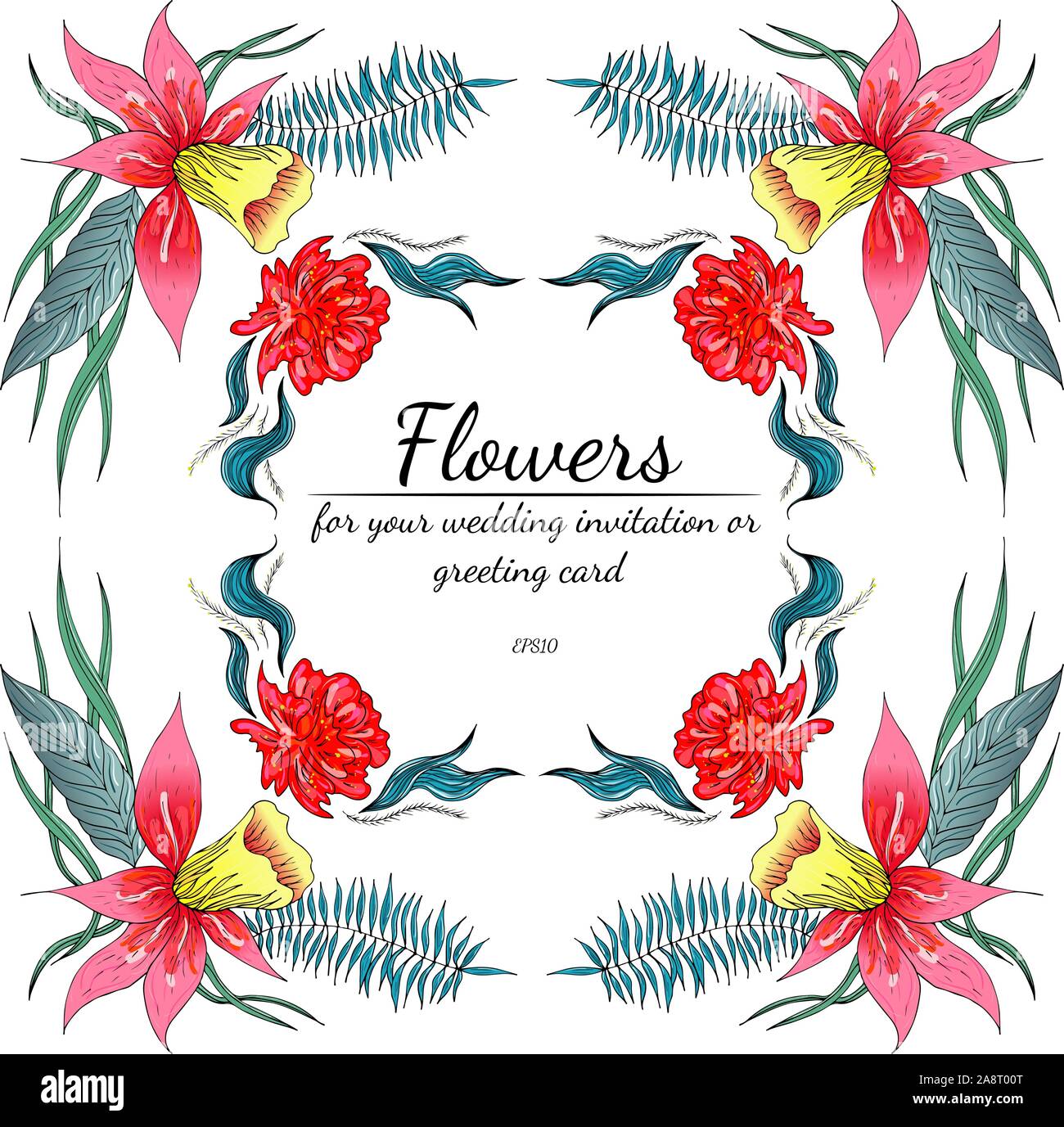 Ensemble de Tropical orchid dessinés à la main, images floral. Illustration du feuillage de la jungle. Jeu Floral. Dessin à la main. Vector collection, isolé. Nous printemps naturel Illustration de Vecteur