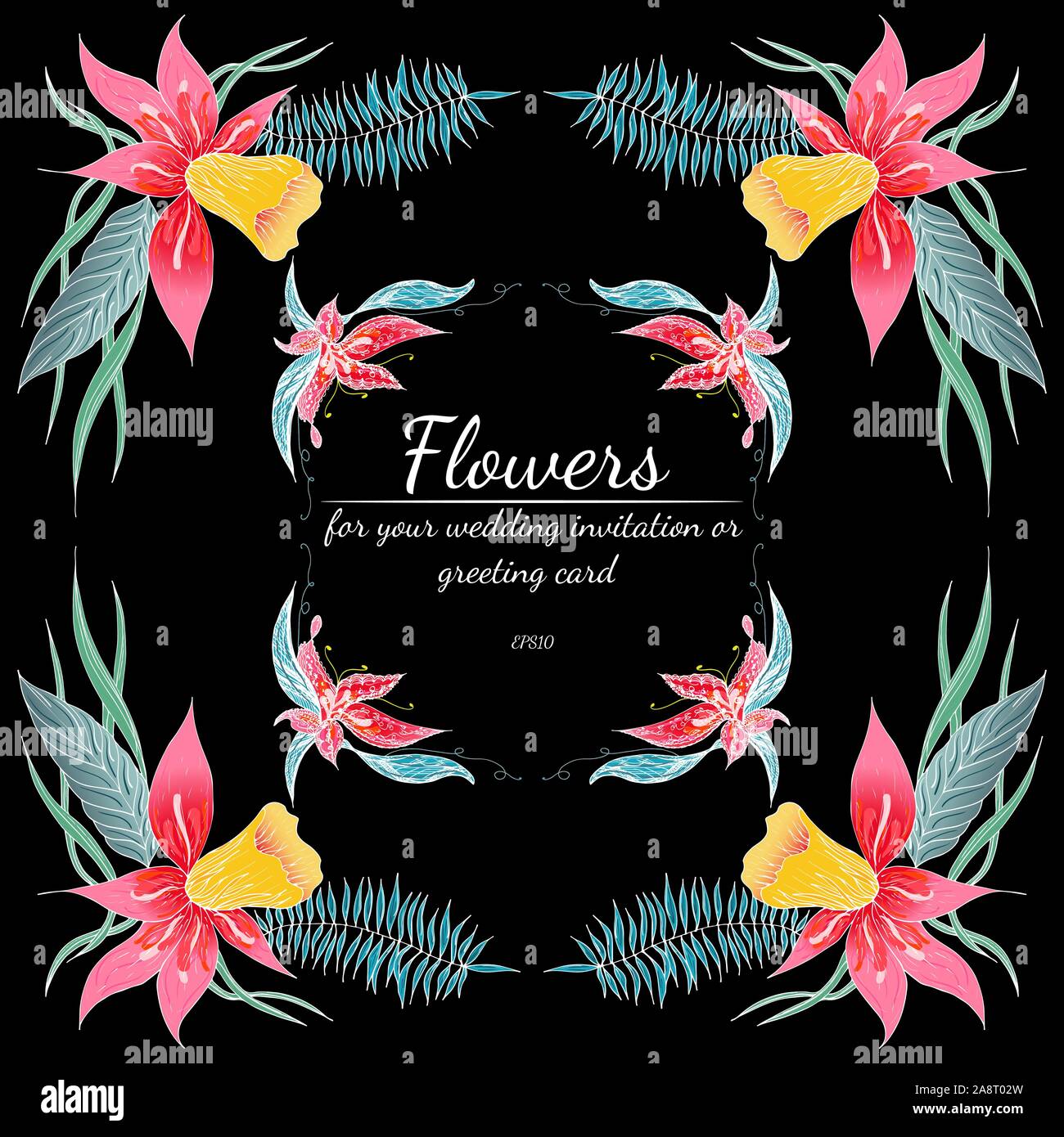 Ensemble de Tropical orchid dessinés à la main, images floral. Illustration du feuillage de la jungle. Jeu Floral. Dessin à la main. Vector collection, isolé. Nous printemps naturel Illustration de Vecteur