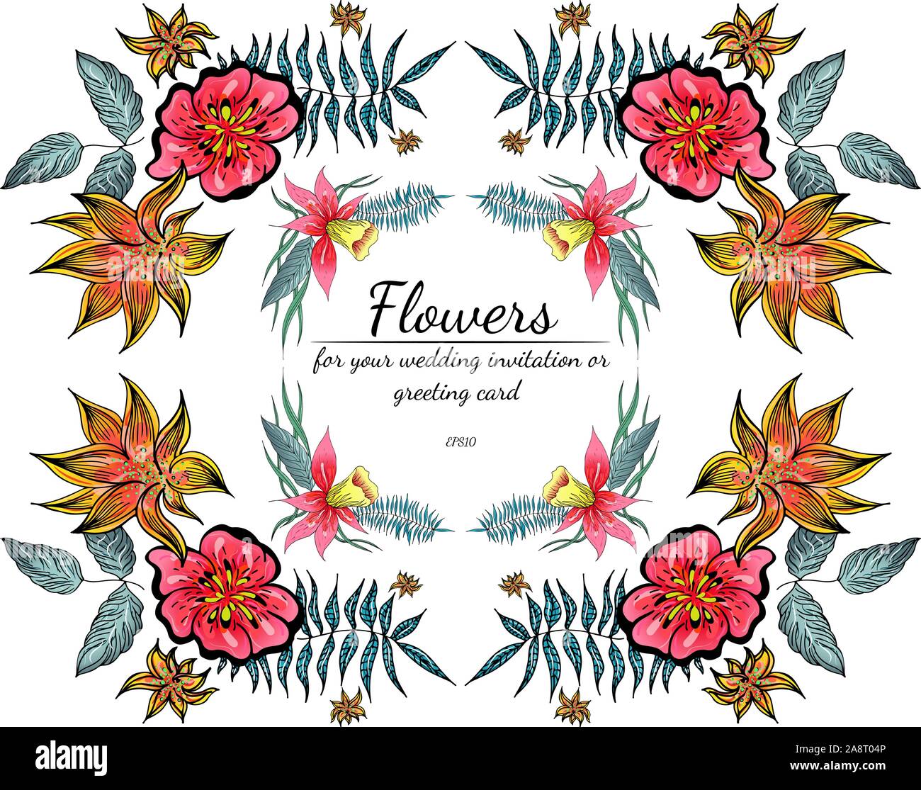 Ensemble de Tropical orchid dessinés à la main, images floral. Illustration du feuillage de la jungle. Jeu Floral. Dessin à la main. Vector collection, isolé. Nous printemps naturel Illustration de Vecteur