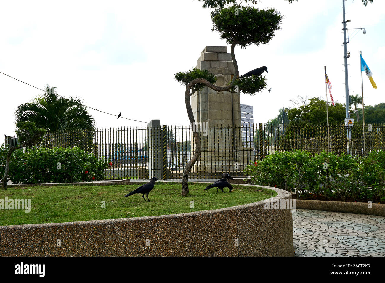 PENANG, MALAISIE - octobre 01,2019 : Photo de Dove et raven dans un petit parc à côté de l'Hôtel de Ville Banque D'Images