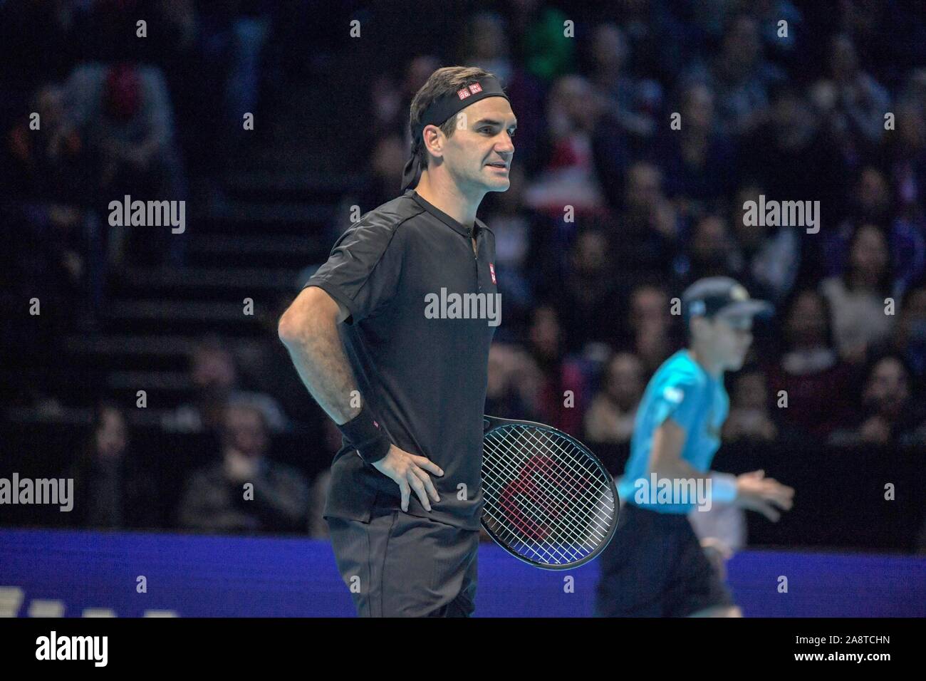 Londres, l'Italie. 10 Nov, 2019 roger. federerduring finales ATP Nitto -  ronde de tournoi - Roger Federer vs Dominic Thiem, Tennis les  internationaux à Londres, l'Italie, le 10 novembre 2019 - LPS/Roberto