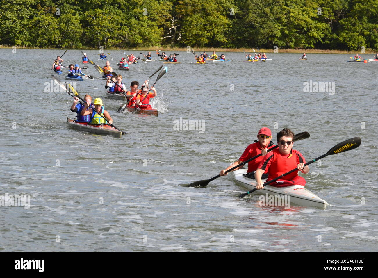 Les courses de canot sur la rivière Hamble. Vue depuis la jetée dans la rivière Hamble Country Park. Finale 2019 Hasler Banque D'Images