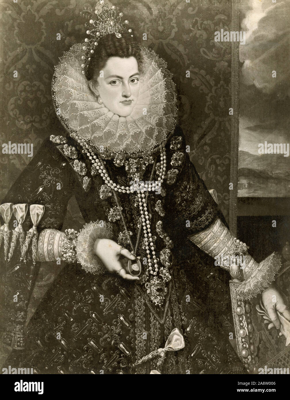 Portrait d'Isabella Clara Eugenia, fille de Philippe II, roi d'Espagne, la peinture par l'artiste espagnol Gonzales, Musée du Prado, Madrid, Espagne 1890 Banque D'Images