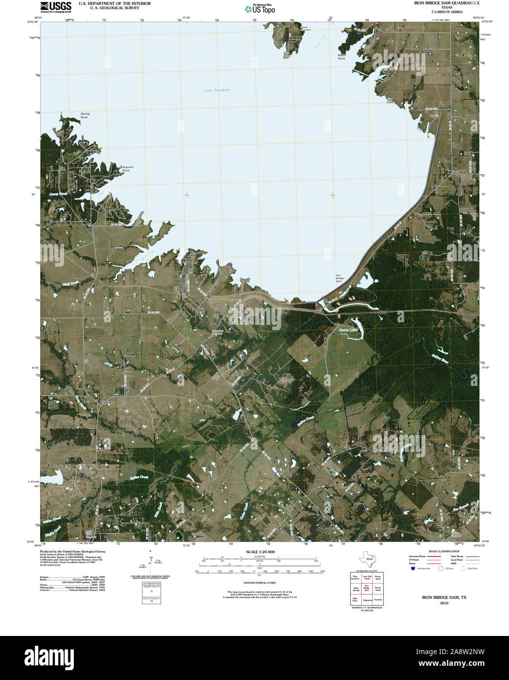 Carte TOPO USGS Texas TX Barrage pont de fer 20100312 Restauration TM Banque D'Images