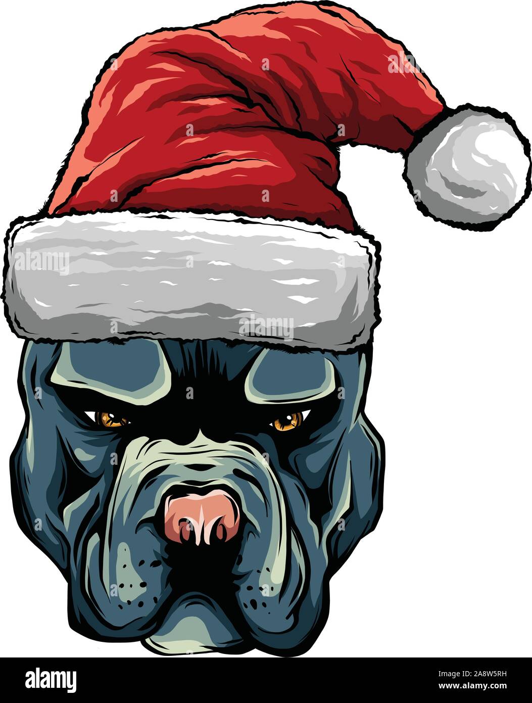 Carte de Noël. Portrait de l'affiche dans un bulldog s Santa hat. Vector illustration. Illustration de Vecteur